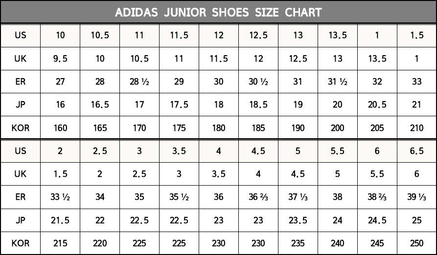 Adidas Soccer Shoe Size Chart